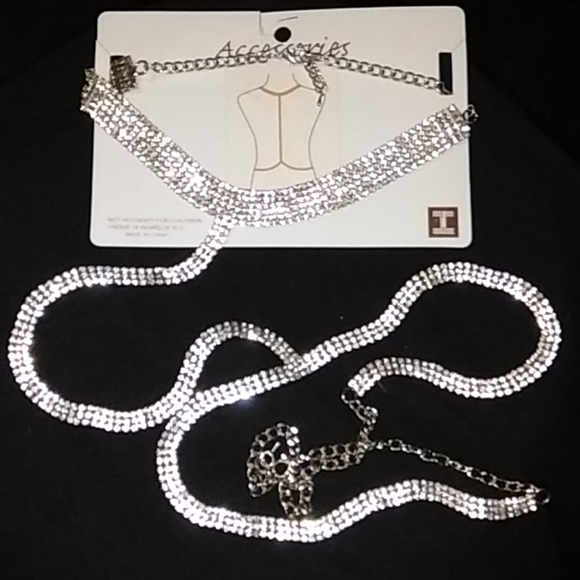 Jewelry - BRAND NEW ICED OUT BLING CHOKER NECKLACE BELT SET